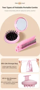 Detailed close-up of pink portable hairbrushes and silicone massage scalp brush set