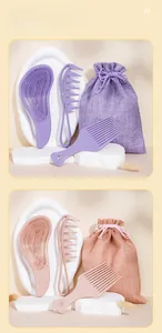 Wheat straw hair comb set including detangling brush and bag in purple and pink