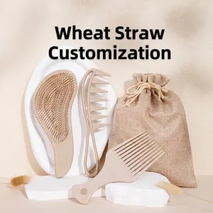 Wheat Straw Hair Comb Set Detangling Brush Scalp Massage Comb Pick Wide Tooth Comb With Linen Bag For Women Home Travel