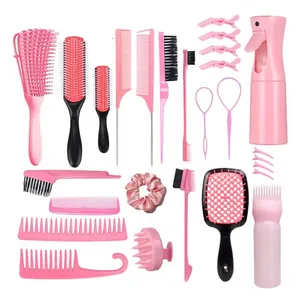 Kit de coiffure complet 27 pièces rose avec brosses, vaporisateur et pinces à cheveux