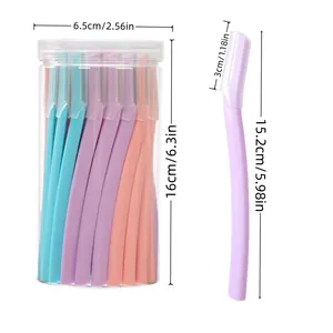 Eyebrow razor set dimensions showing height and blade length in a clear product diagram