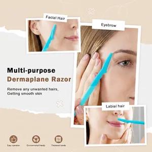 Multi-purpose light blue dermaplane razor for facial hair removal and eyebrow shaping