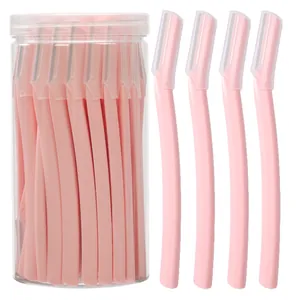 Pink eyebrow razor set with safety guard and transparent storage canister for beginners