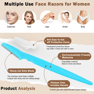 Detail of eco-friendly dermaplaning razor with safety blade for eyebrow and body grooming
