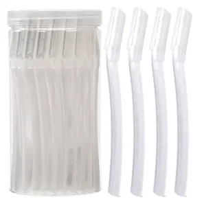 Detail of disposable eyebrow razors with safety net and transparent storage container