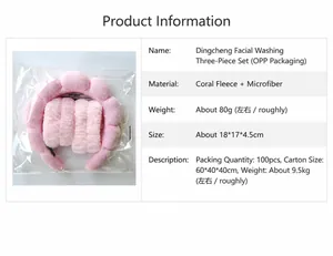 Ensemble bandeau et bracelets de lavage visage en peluche rose avec tissu éponge doux