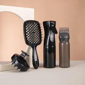 Kit de coiffure 4 pièces noir avec vaporisateur fin et brosse plate ajourée