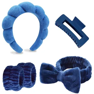 Blaues Spa-Set mit geflochtenem Stirnband, Haarklammer, Armbändern und Schleifen-Haarband