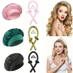 Kit bigoudis sans chaleur avec bonnet de nuit en satin, chouchous et pince à cheveux