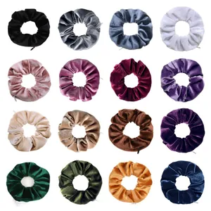 Women Velvet Scrunchies With Hidden Zipper Pocket Solid Color Leopard Print Hair Tie Storage Wristband Ponytail Holder