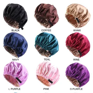 Double Layer Satin Sleep Cap For Women Adjustable Elastic Hair Bonnet Soft Breathable Night Cap For Hair Care Fashion Bathing Hat