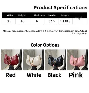 Size specifications and four color options for the stylish PU leather half-moon shoulder bag