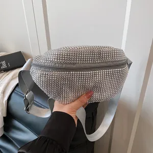 Luxus Strass Gürteltasche Für Damen PU Leder Mode Brusttasche Mit Verstellbarem Riemen Glänzende Halbmond Umhängetasche Party