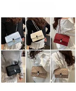 Detailed grid view of quilted chain crossbody bags in six various elegant colors