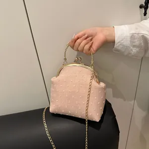 Borsa a Mano Vintage Ricamata a Fiori Con Chiusura a Scatto Donna Stile Cinese Jacquard Borsa da Sera Catena a Tracolla
