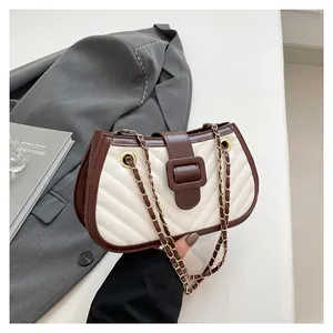 Sac Sous le Bras de Mode Femme Matelassage en V Cuir PU Contraste de Couleur Chaîne Métallique Sac à Bandoulière