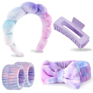 Coffret spa tie-dye violet avec bandeau tressé, bracelets, nœud et pince à cheveux