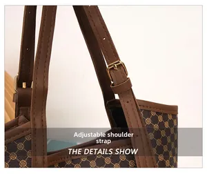 Détail de la bandoulière réglable en similicuir marron foncé avec boucle dorée sur sac
