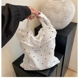 Chic white floral tote bag with FASHION BAG label and minimalist ruffle fabric design