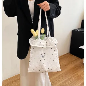 Floral print tote bag with pleated texture and top handles for women summer fashion