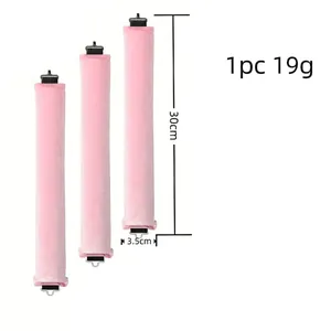 Dettaglio dei bigodini rosa senza calore che mostra le dimensioni di 30cm di lunghezza e 3.5cm