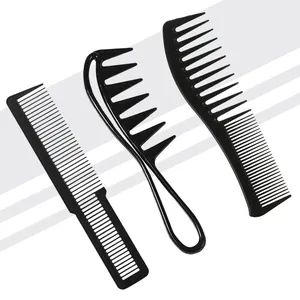 Three-piece black anti-static hair comb set featuring styling, wide-tooth, and barber combs