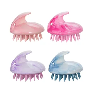 Set van 4 siliconen hoofdhuid massageborstels met marmerpatroon in diverse kleuren