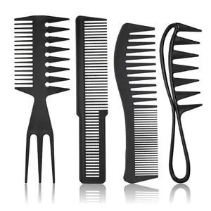 Professional 4-piece black hair comb set for styling and grooming with matte finish