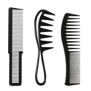 Professional 3-piece black hair comb set for styling and salon grooming on white background