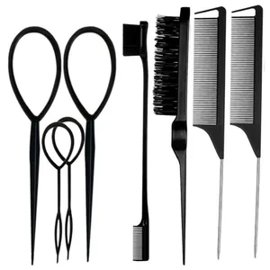 Professional Hair Styling Tools Stainless Steel Pin Tail Comb Teasing Brush Edge Control Brush Topsy Tail Braiding Kit
