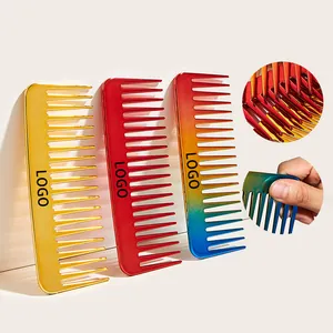 Peigne Démêlant à Dents Larges Électroplaqué Professionnel pour le Coiffage des Cheveux Bouclés Peigne de Massage du Cuir Chevelu de Salon de Coiffure Brosse Démêlante en Paille de Blé