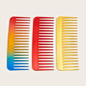 Lot de 3 peignes à dents larges aux finitions brillantes colorées, rouges et dorées