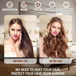 Before and after results of the heatless hair curler showing natural wavy hair styling