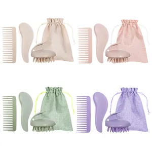 Set di Spazzole per Capelli in Paglia di Grano Spazzola per Shampoo Massaggio Cuoio Capelluto Pettine a Denti Larghi Strumenti per Styling