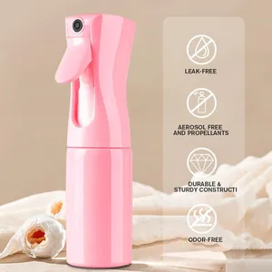Pink ergonomic hair spray bottle featuring leak-free design and aerosol-free technology