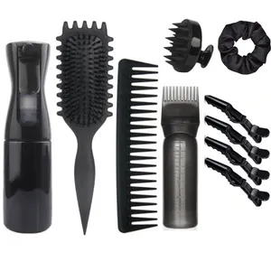 10-piece black professional hair styling set with spray bottle, combs and scalp brush