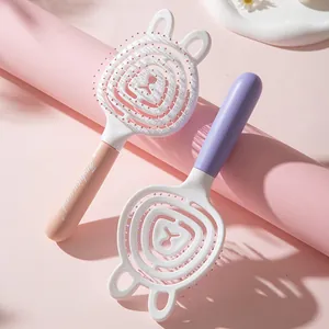 Brosse à Cheveux Creuse en Forme d'Ours de Dessin Animé Mignon Peigne de Massage du Cuir Chevelu Démêlant Couleur Macaron pour Femmes Filles Outil de Coiffage