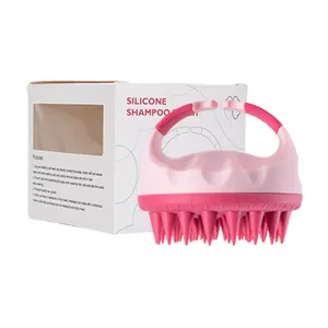 Brosse à shampooing en silicone rose avec poignée ergonomique et emballage de massage
