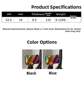 Detailed size chart for the striped chain bag showing dimensions and two color options