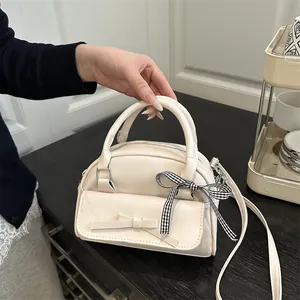 Women Fashion Bowknot Handbag PU Leather Small Square Shoulder Crossbody Bag Versatile Ins Style Ladies Tote Bag 2025 Spring New