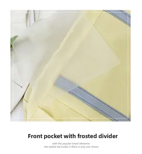 Detailed view of the yellow bag featuring a removable frosted partition in the front pocket