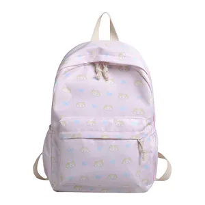Zaino rosa per la scuola con stampe di gatti carini e fiocchi blu per le ragazze