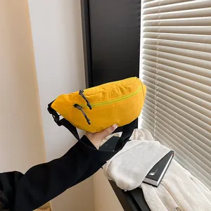 Bright yellow large capacity nylon waist bag with adjustable black strap for sports