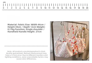 Detailed size specifications of the floral canvas tote bag measuring 44x30x12 cm