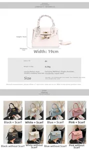 Detailed size specifications and color comparison for croc-effect crossbody bag