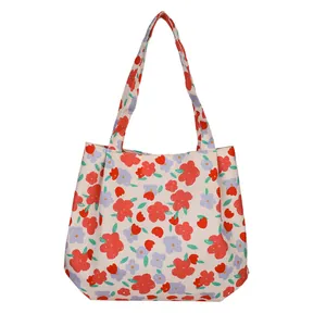 Floral canvas tote bag with large capacity rose pattern for beach and shopping