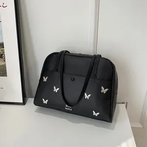 Sac Cabas Femme En Simili Cuir Avec Décor Papillon En Métal Sac À Épaule Élégant Grande Capacité Pour Travail Et Quotidien