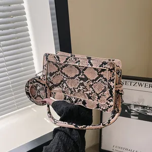 Schlangenmuster Synthetikleder Umhängetasche Mit Transparentem Fenster Rundem Münzfach Geknotetem Griff Vintage Handtasche Damen