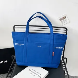 Large Capacity Canvas Tote Bag Japanese Minimalist Workwear Style Shoulder Bag For Men Women Commute School Shopping