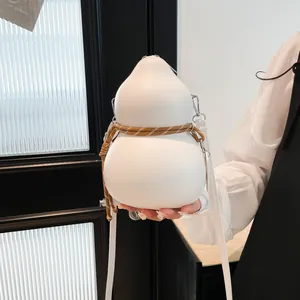 Fashion Gourd Shaped PU Leather Crossbody Bag For Women Urban Minimalist Shoulder Bag With Braided Rope Decor Stylish Handbag